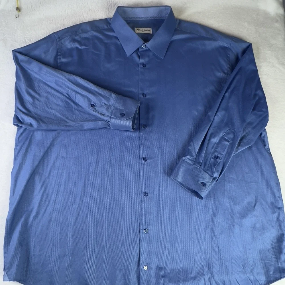 Robert Graham Shirt Mens 4XL/20 Blue Herringbone Dress Long Sleeve‎ Cotton